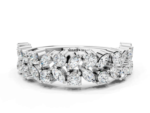 Platinum Pave Marquise and Round Diamond Eternity Band with Prong Setting