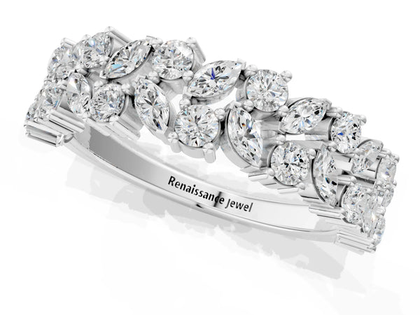 Platinum Pave Marquise and Round Diamond Eternity Band with Prong Setting