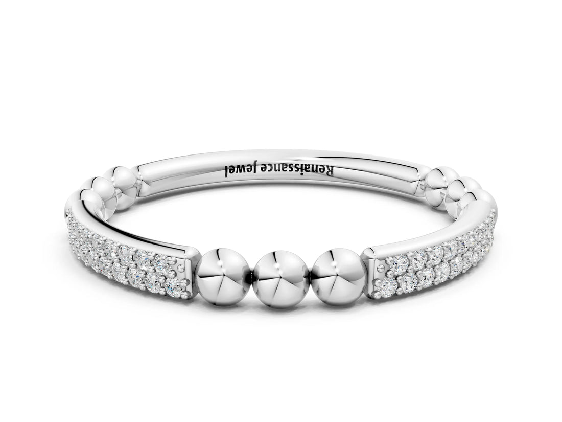 White gold Pave Round Diamond Beaded Band with Shared Prong Setting_12
