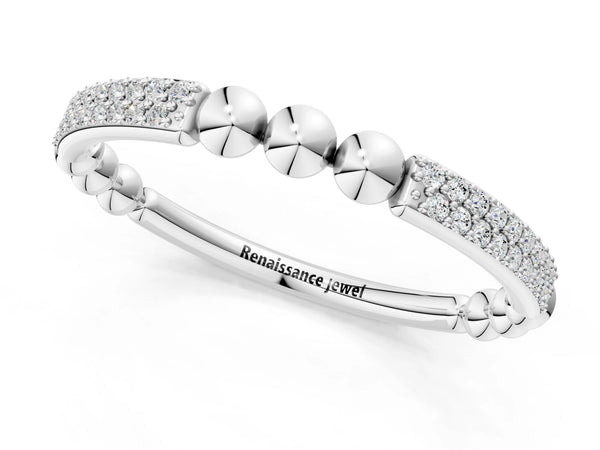 White gold Pave Round Diamond Beaded Band with Shared Prong Setting