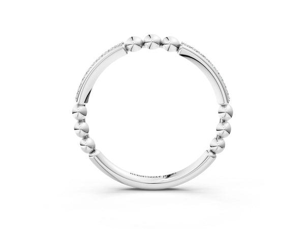 White gold Pave Round Diamond Beaded Band with Shared Prong Setting