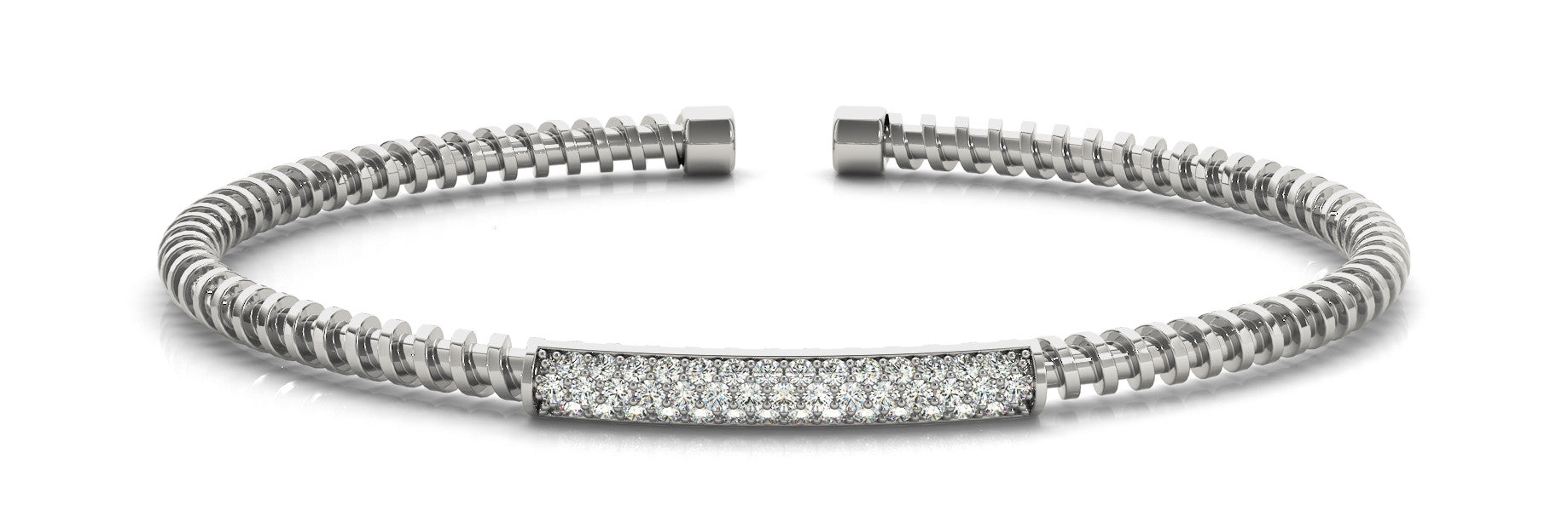 White gold Pave Round Diamond Coil Bracelet with Bezel Setting