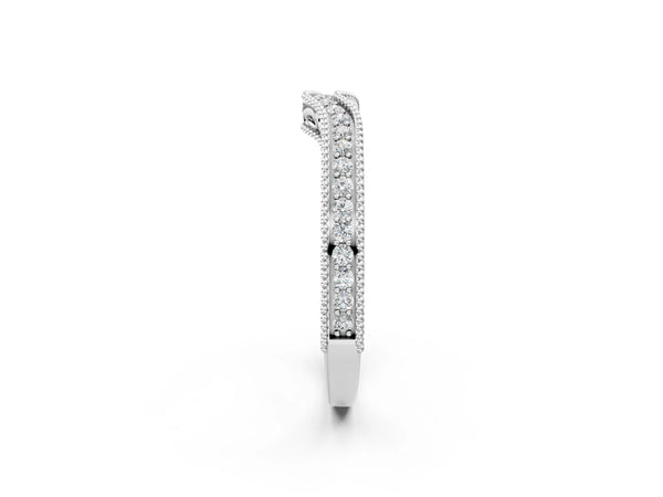 White gold Pave Round Diamond Curved Milgrain Band