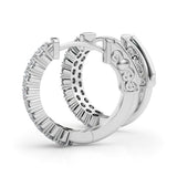 Silver 1.22 Carat E VS Pave Round Diamond Hoop Earrings with Channel Band and Shared Prong Setting
