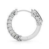 Silver 1.22 Carat E VS Pave Round Diamond Hoop Earrings with Channel Band and Shared Prong Setting