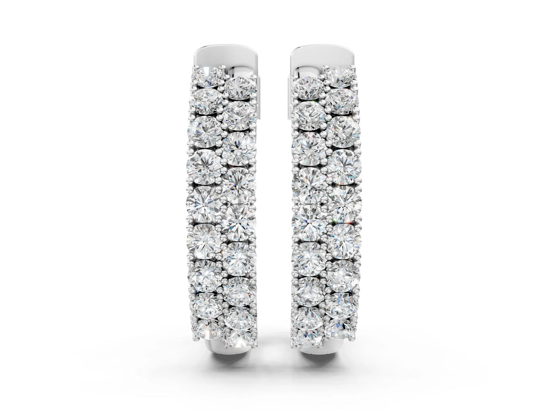 White gold Pave Round Diamond Hoop Earrings with Channel Band and Shared Prong Setting_7