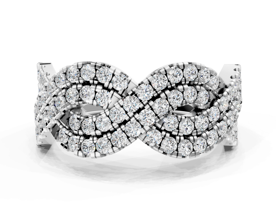 White gold Pave Round Diamond Infinity Twist Band with Shared Prong Setting_44