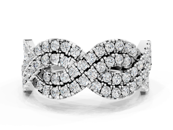 Silver Pavé Round Diamond Infinity Twist Band with Shared Prong Setting