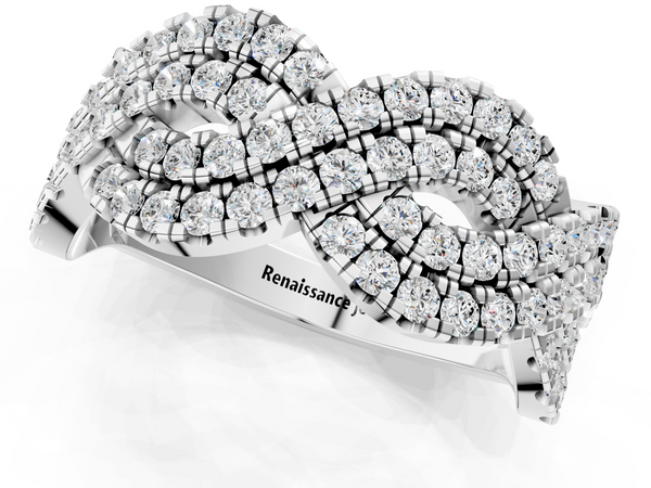 Silver Pavé Round Diamond Infinity Twist Band with Shared Prong Setting