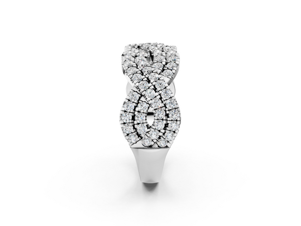 Silver Pavé Round Diamond Infinity Twist Band with Shared Prong Setting