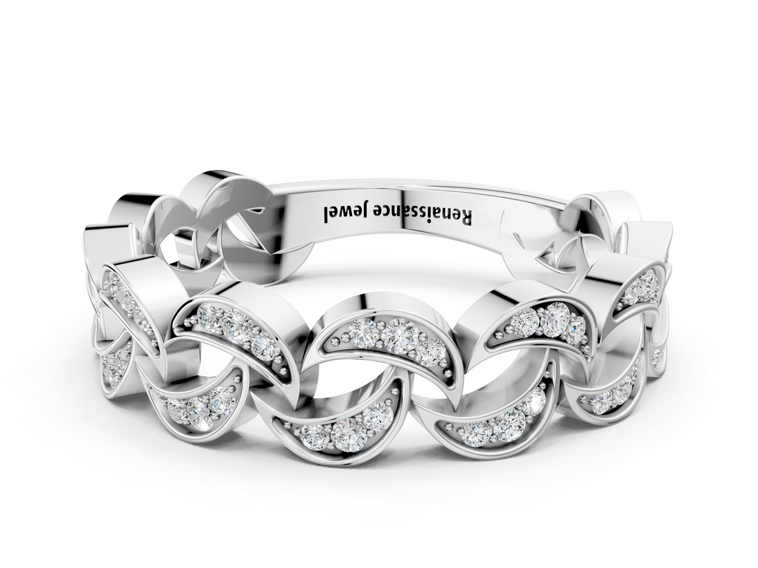 White gold Pave Round Diamond Interlocking Eternity Band with Bezel Prong Setting_35