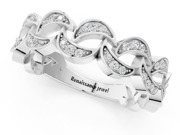 Silver Pavé Round Diamond Interlocking Eternity Band with Bezel Prong Setting