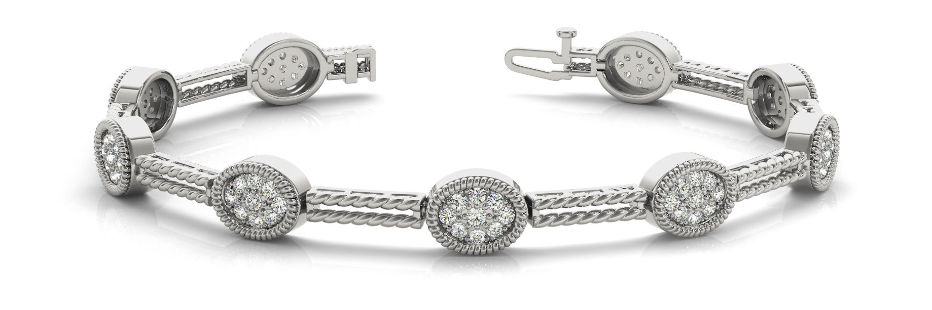 White gold Pave Round Diamond Rope Bracelet with Bezel Setting
