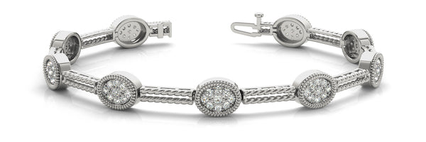 White gold Pave Round Diamond Rope Bracelet with Bezel Setting