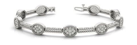 White gold Pave Round Diamond Rope Bracelet with Bezel Setting