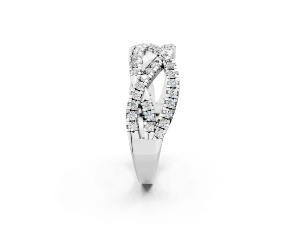 White gold Pave Round Diamond Twist Band with Shared Prong Setting