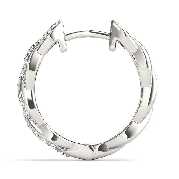 White gold Pave Round Diamond Twisted Hoop Earrings with Shared Prong Setting