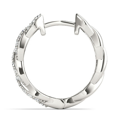 White gold Pave Round Diamond Twisted Hoop Earrings with Shared Prong Setting 2