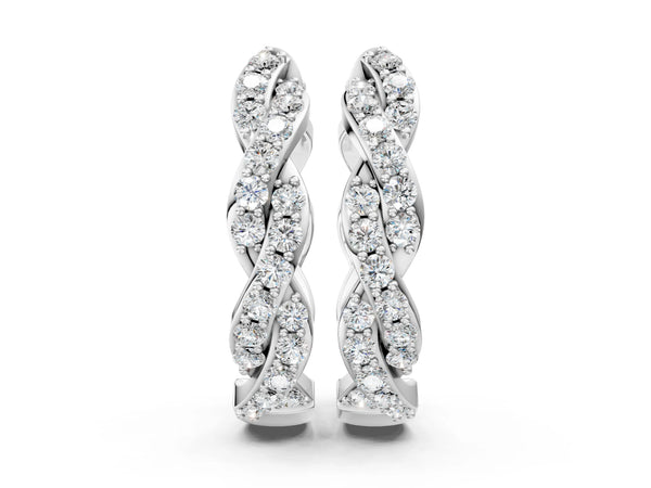 White Gold Round Laboratory-Grown Diamond Pave Twisted Hoop Earrings with Shared Prong Setting