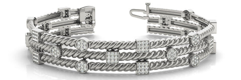 White gold Pave Set Round and Square Diamond Twisted Cable Bracelet