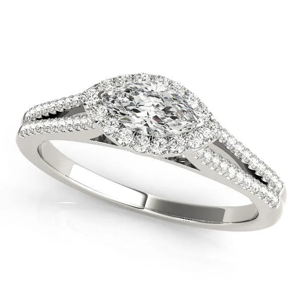 White gold Pave Split Shank Halo Marquise Cut Prong Set Ring