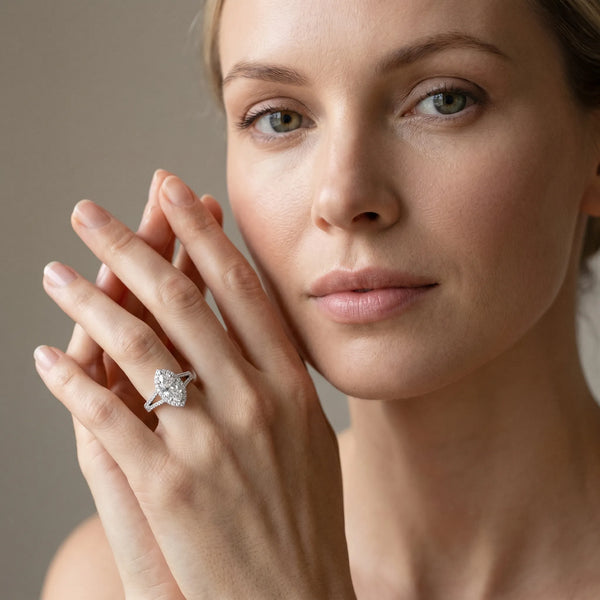 White gold Pave Split Shank Halo Marquise Cut Prong Set Ring