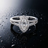 White gold Pave Split Shank Halo Marquise Cut Prong Set Ring_9