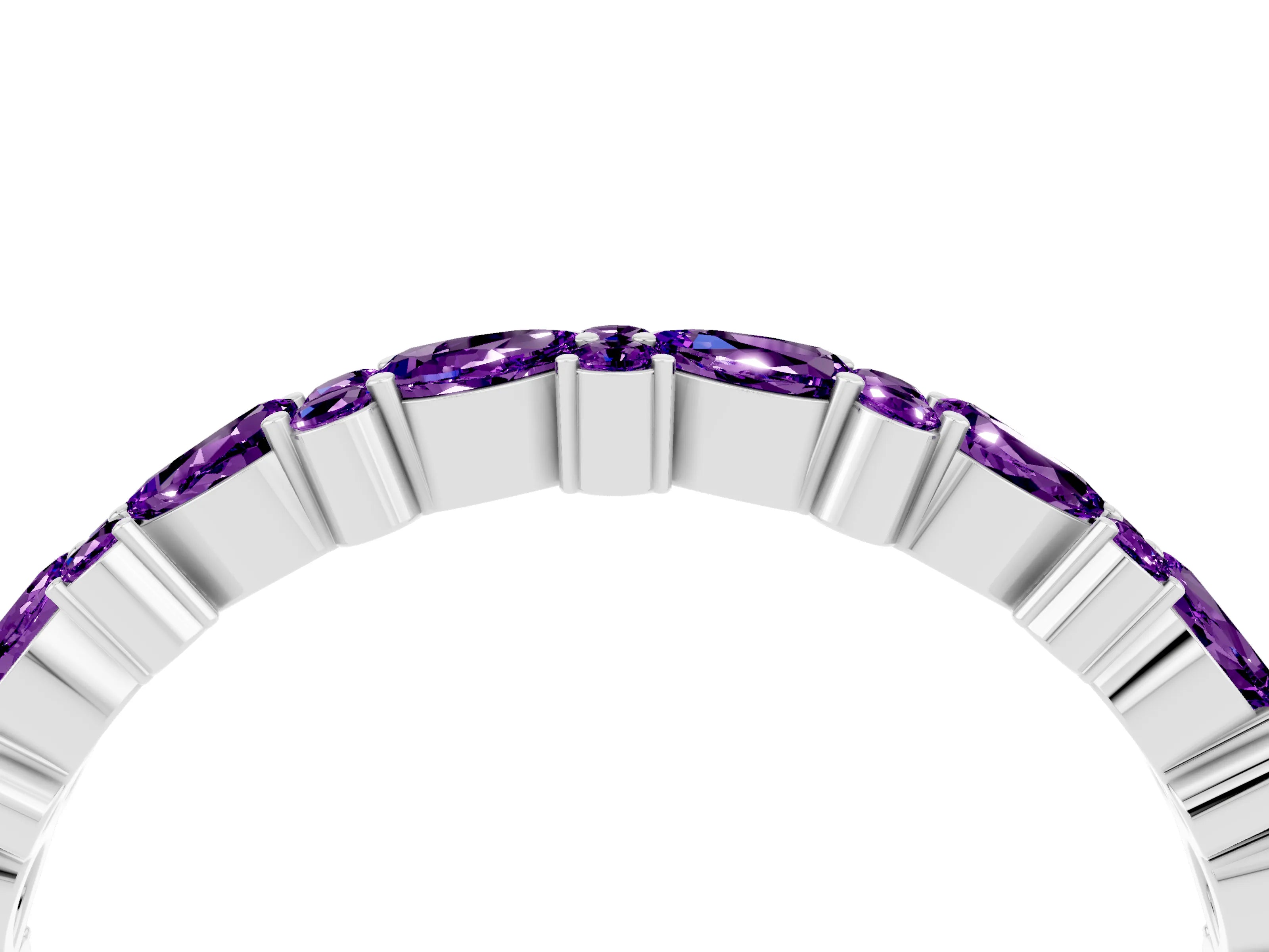 White gold Pear & Round Amethyst Wedding Band_10