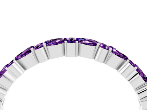 White gold Pear & Round Amethyst Wedding Band_10