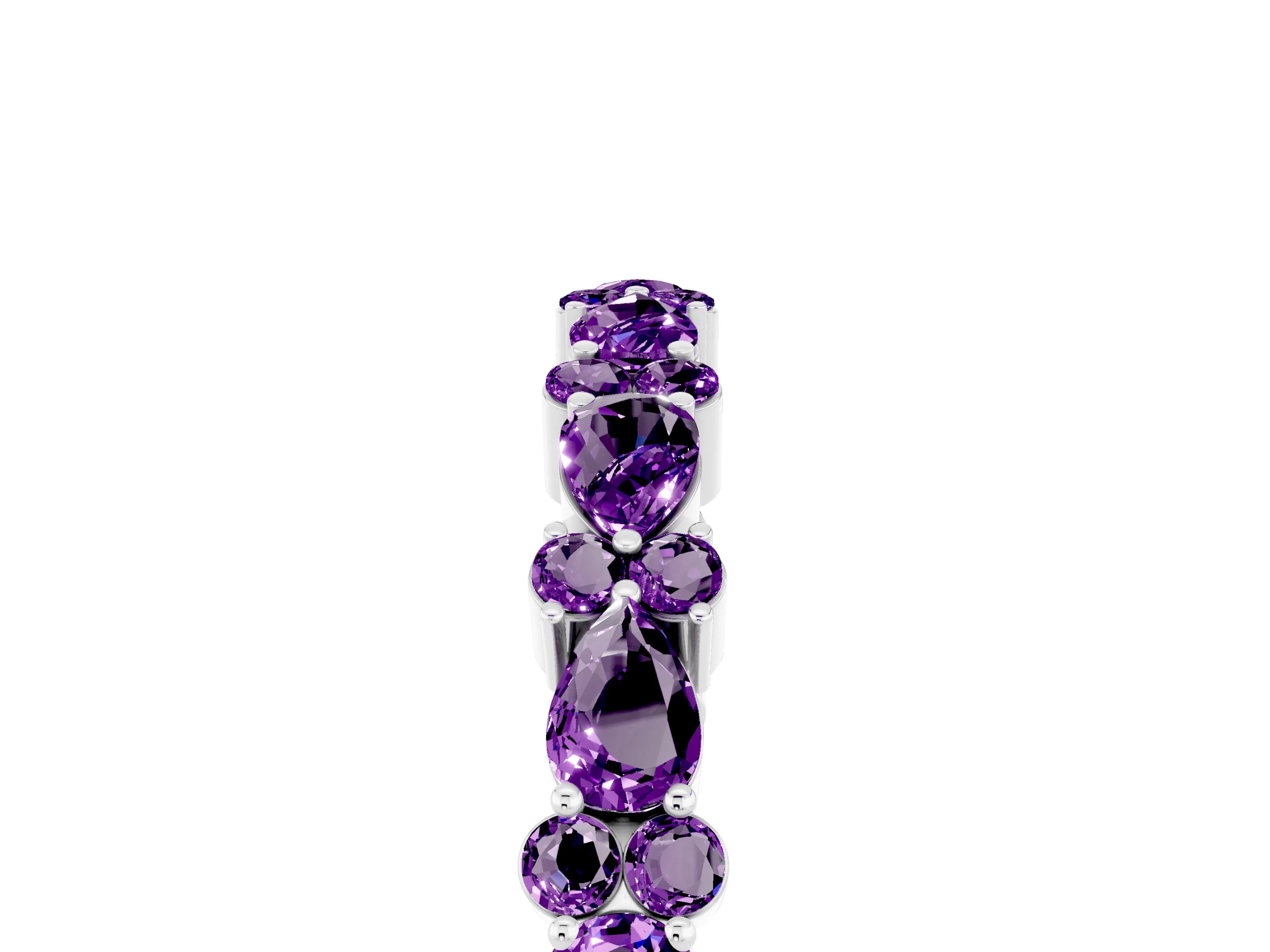 White gold Pear & Round Amethyst Wedding Band_11