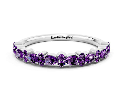 White gold Pear & Round Amethyst Wedding Band_6