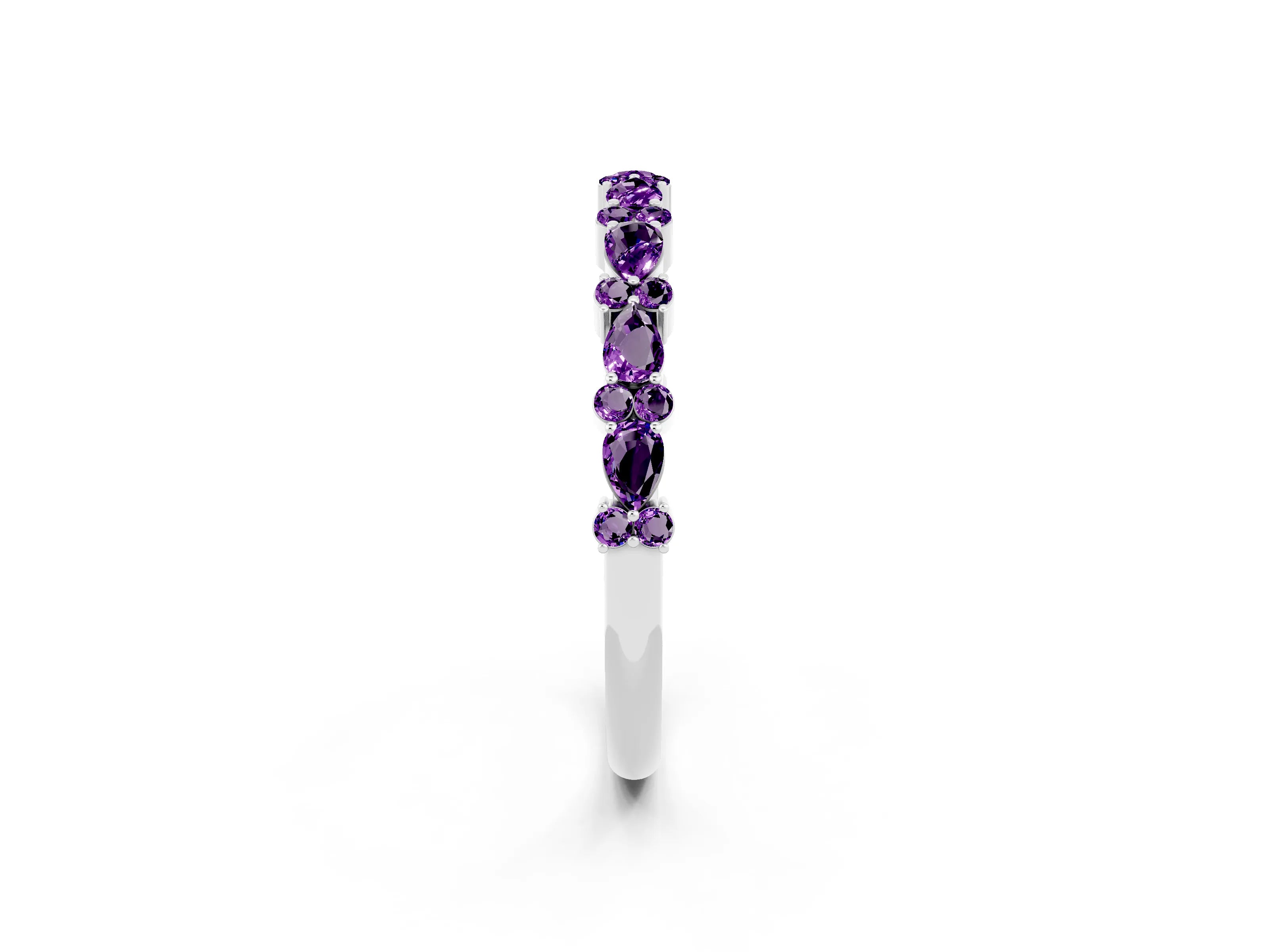 White gold Pear & Round Amethyst Wedding Band_8