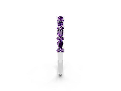 White gold Pear & Round Amethyst Wedding Band_8