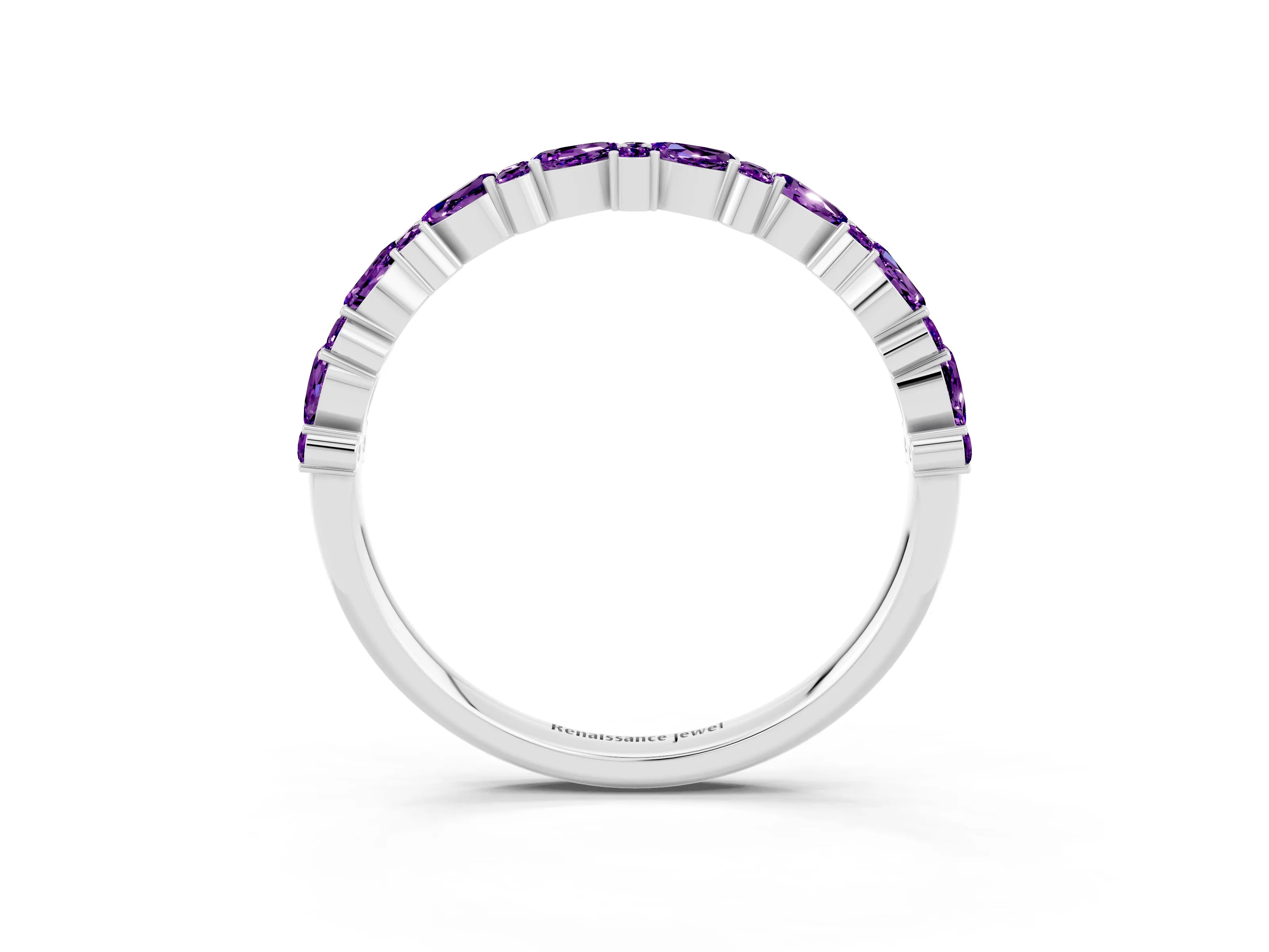 White gold Pear & Round Amethyst Wedding Band_9