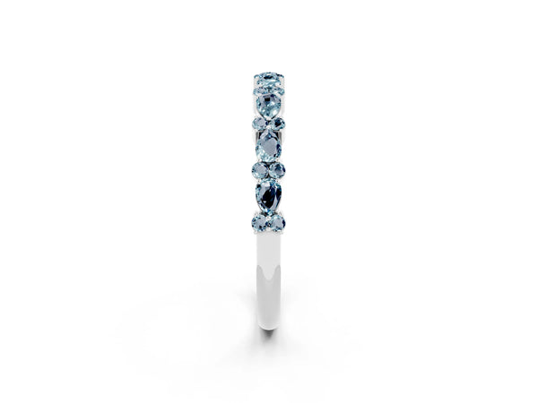 White Gold Pear and Round Aquamarine Alternating Half Eternity Wedding Band