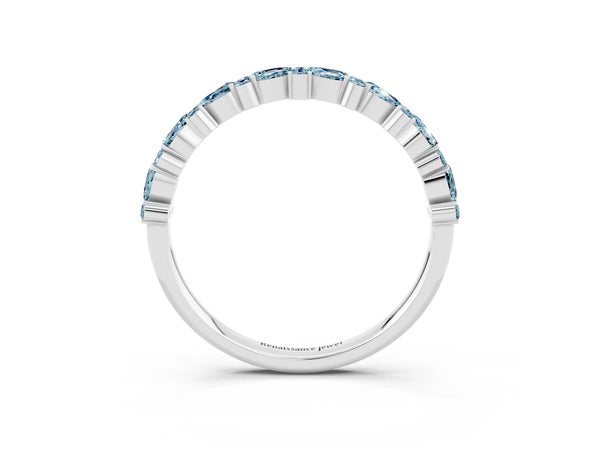 White Gold Pear and Round Aquamarine Alternating Half Eternity Wedding Band