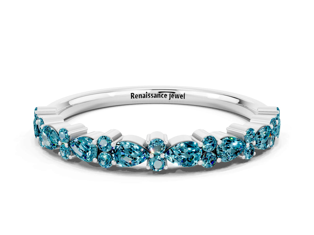 White gold Pear & Round Blue Topaz Wedding Band_6