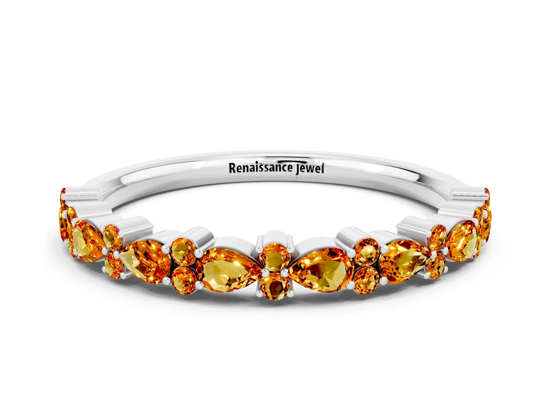 White gold Pear & Round Citrine Wedding Band_6