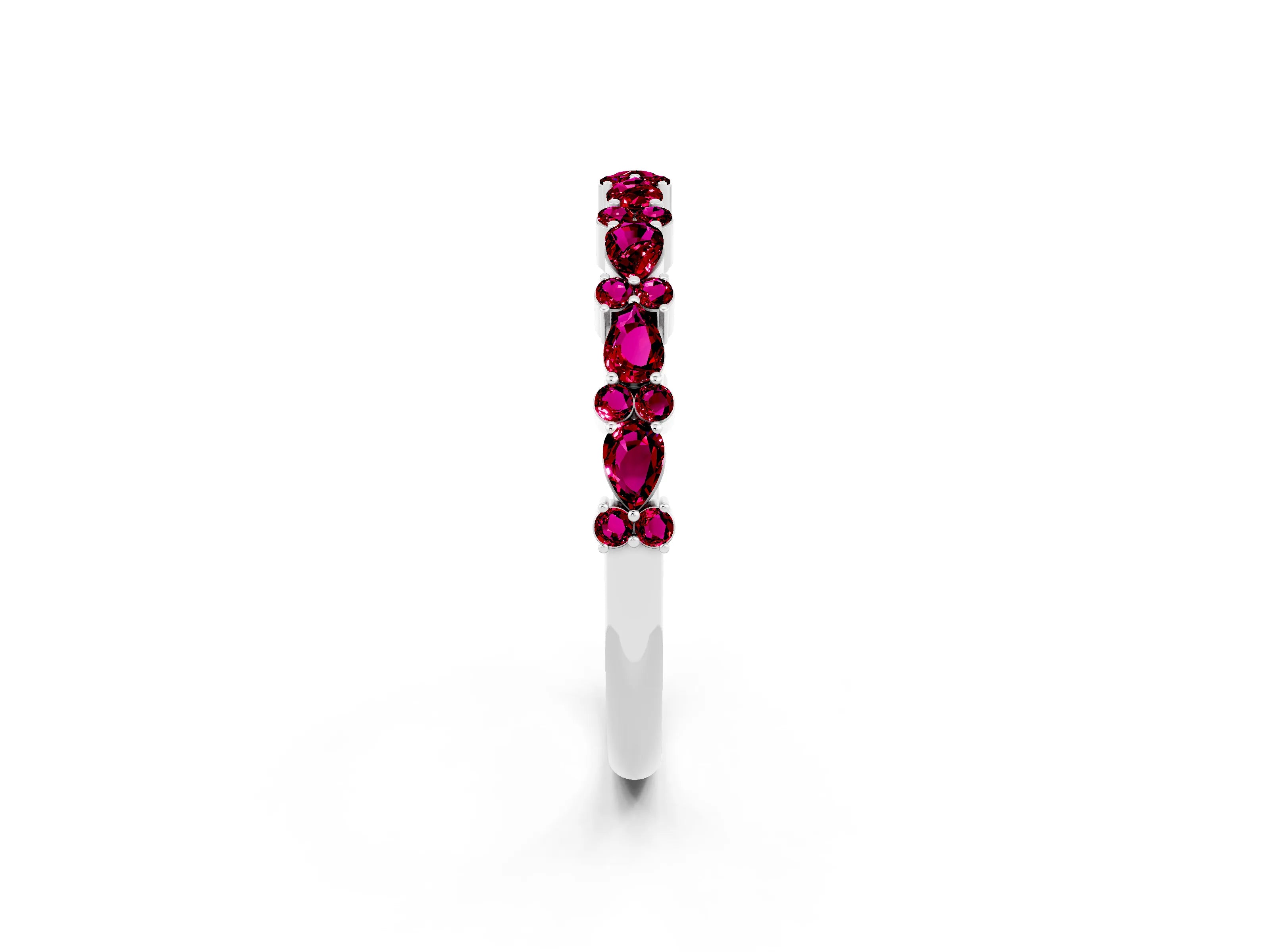 White gold Pear & Round Garnet Wedding Band_8