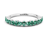White gold Pear & Round Green Sapphire Wedding Band_6