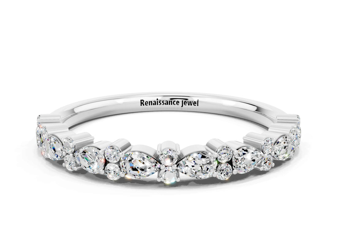 White gold Pear & Round Moissanite Wedding Band_6