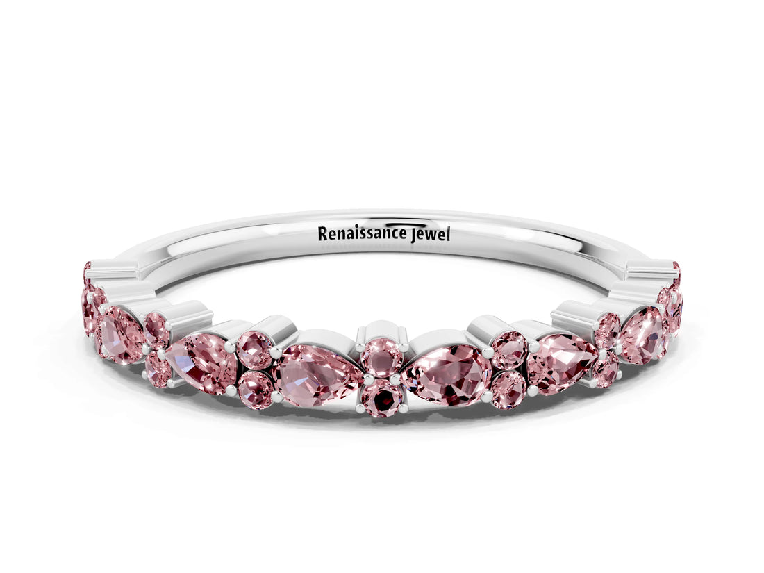 White gold Pear & Round Morganite Wedding Band_6