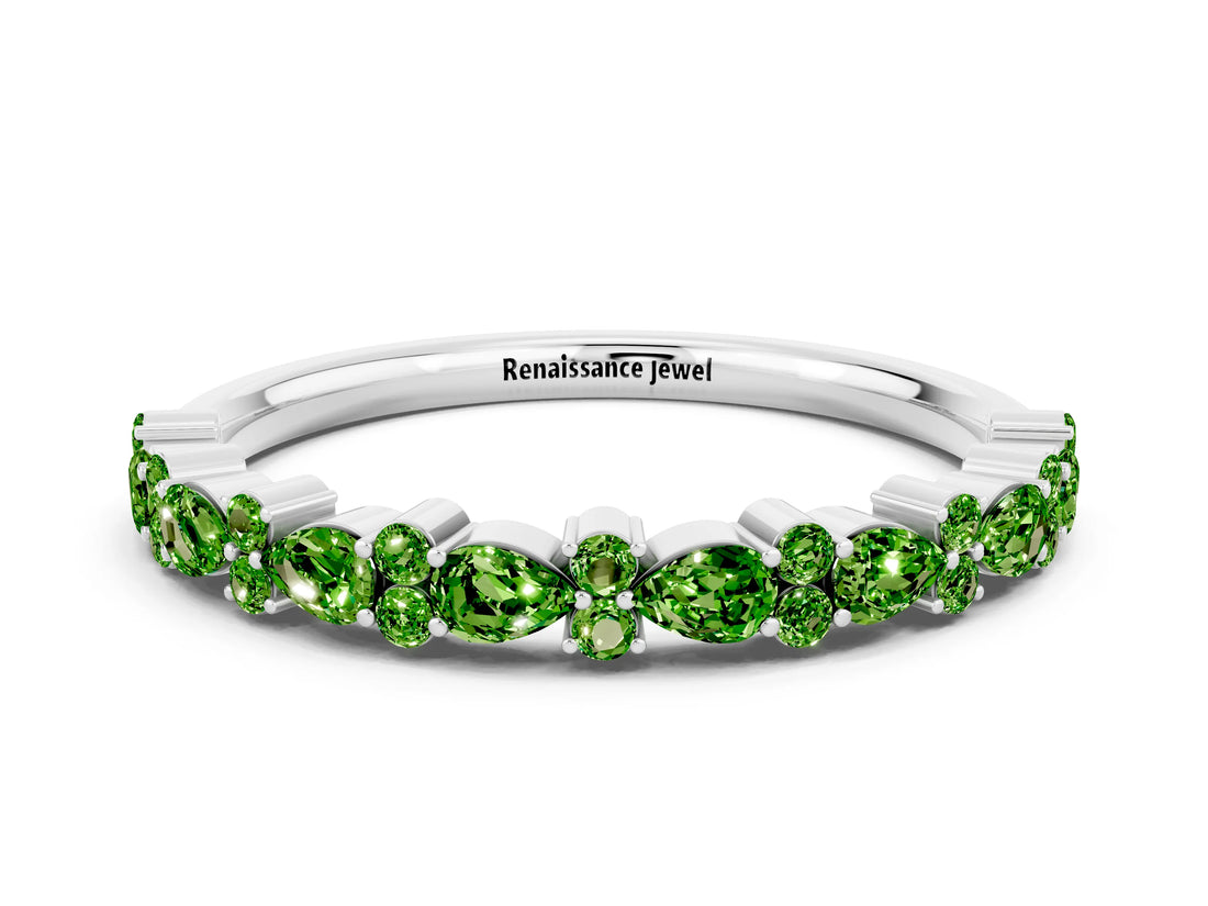 White gold Pear & Round Peridot Wedding Band_6