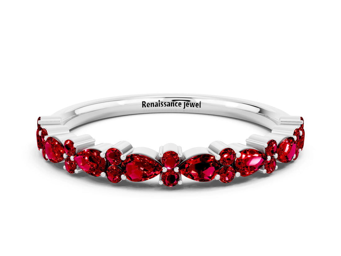 White gold Pear & Round Ruby Wedding Band_6