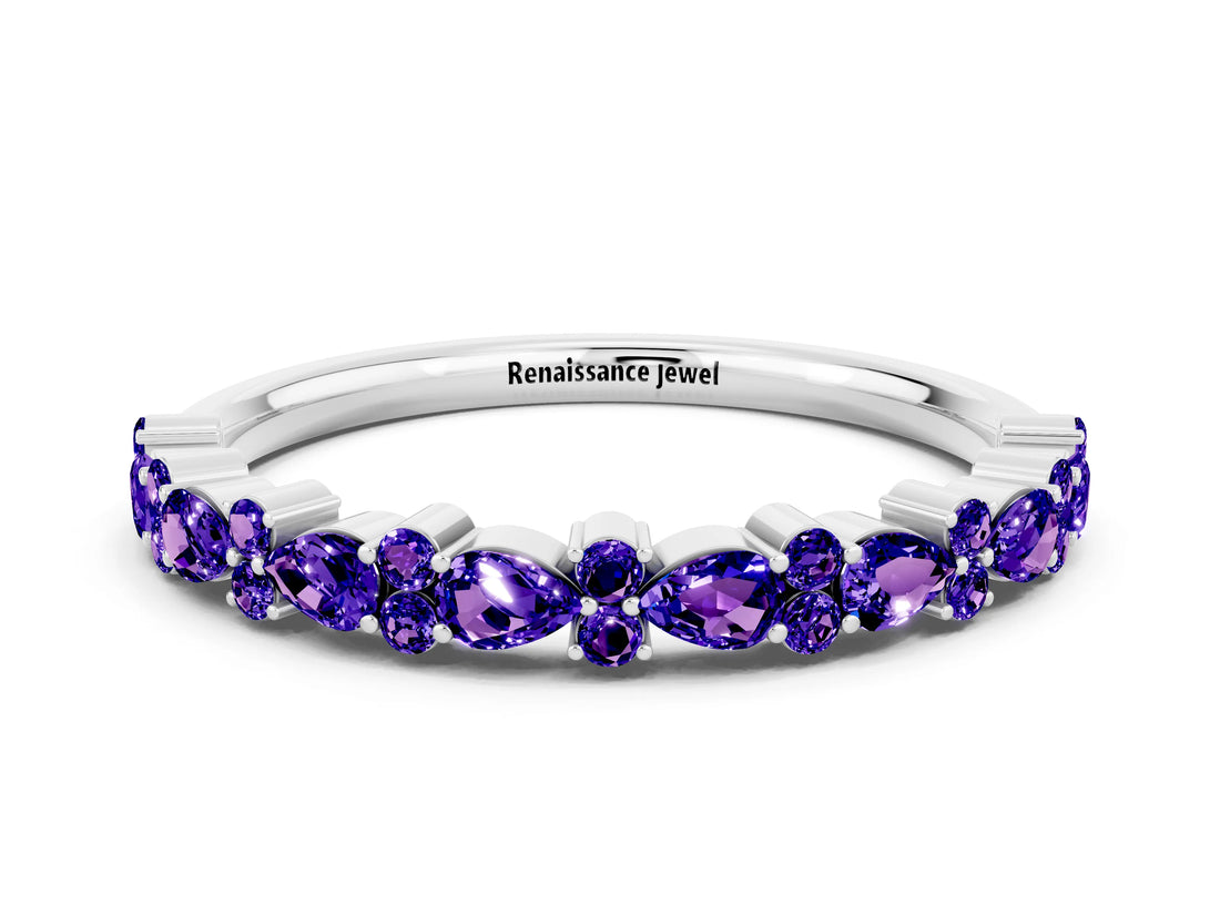 White gold Pear & Round Tanzanite Wedding Band_6