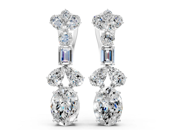 Platinum Pear, Baguette and Oval Diamond Monaco Drop Earrings