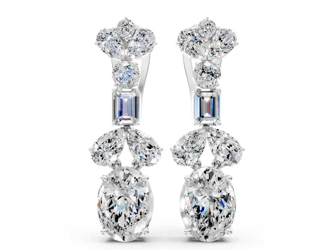 White gold Pear, Baguette and Oval Diamond Monaco Drop Earrings_12