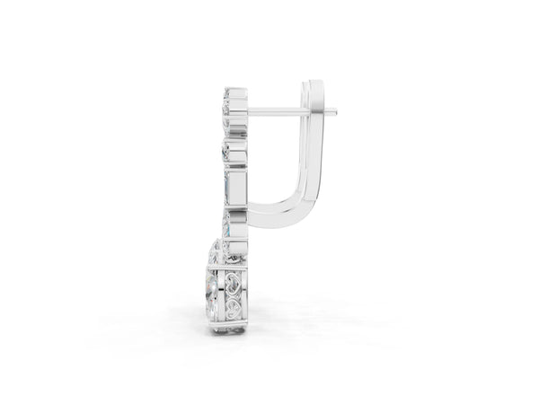 Silver Pear, Baguette and Oval Diamond Monaco Drop Earrings