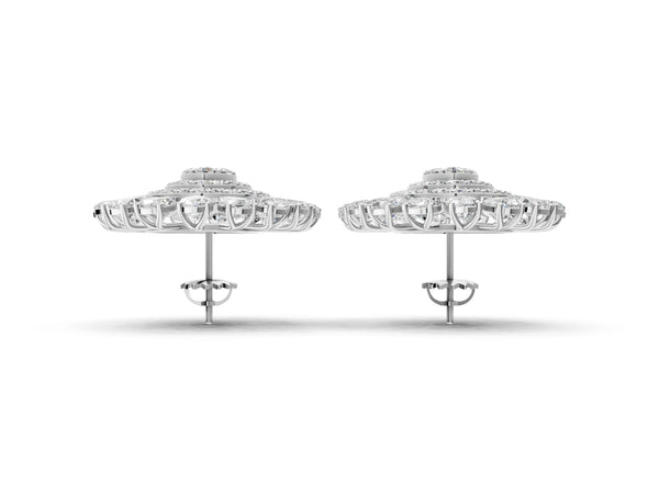 Platinum Pear Blue Sapphire Halo Stud Earrings with Round Diamond Cluster Center
