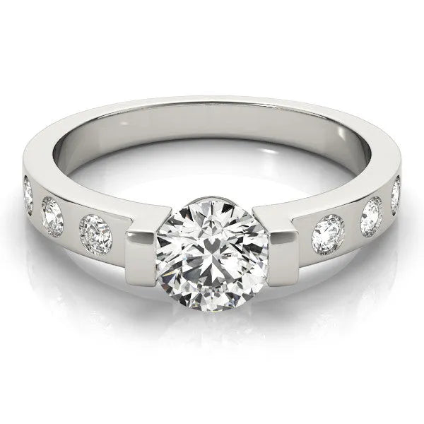White gold Pear Brilliant Channel-Set Diamond Ring with Bezel Prong Setting